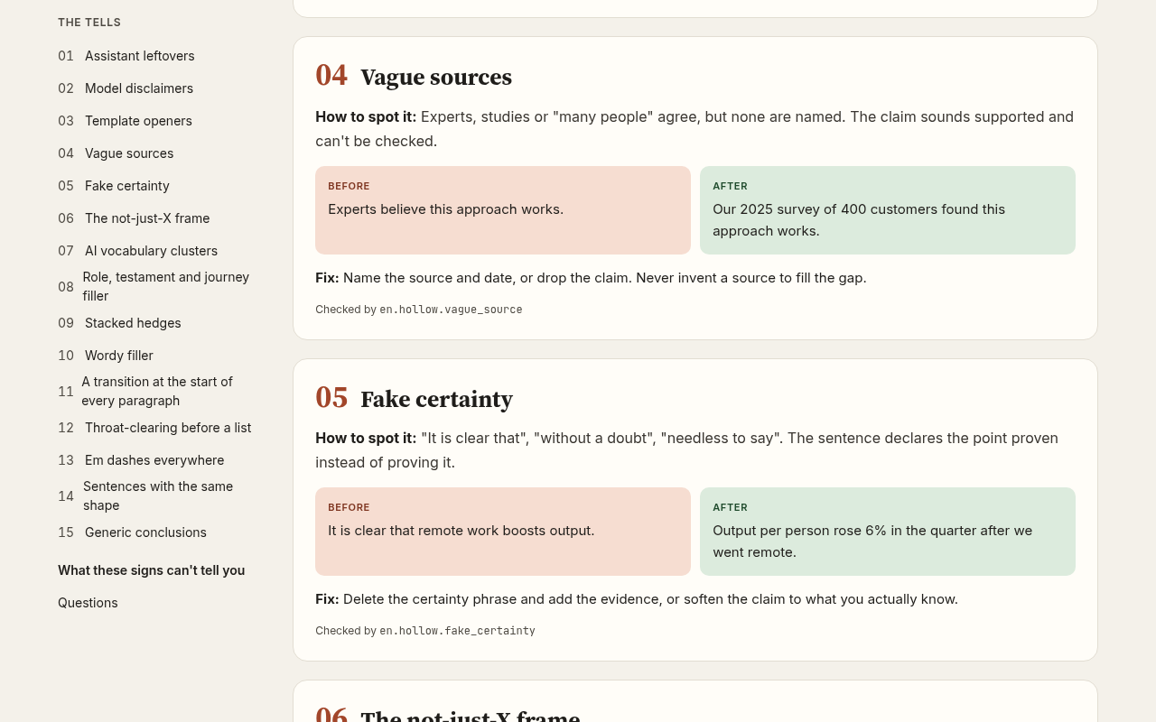 Signs of AI writing page